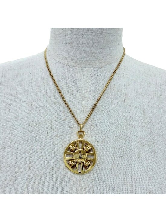 Celine Vintage Metal Watch Motif Logo Chain Pendant Gold